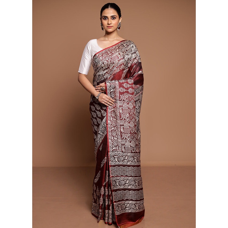 Maroon Pure Bishnupuri Silk Saree Without Blouse Piece - JD986589424