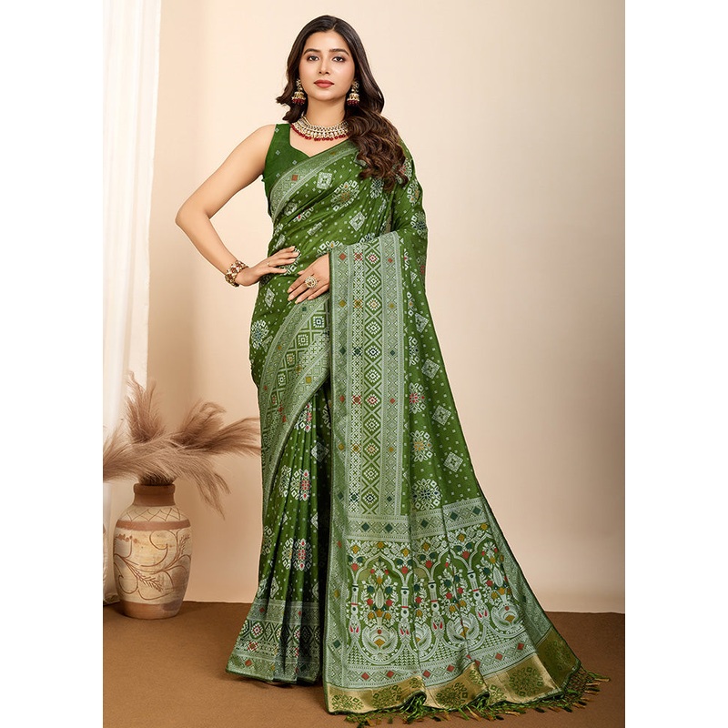 Mehendi Spun Silk Saree With Blouse Piece - JD986589384