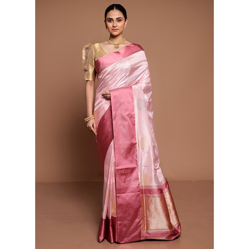 Pink Handloom Katan Pure Silk Saree With Blouse Piece - JD986589417