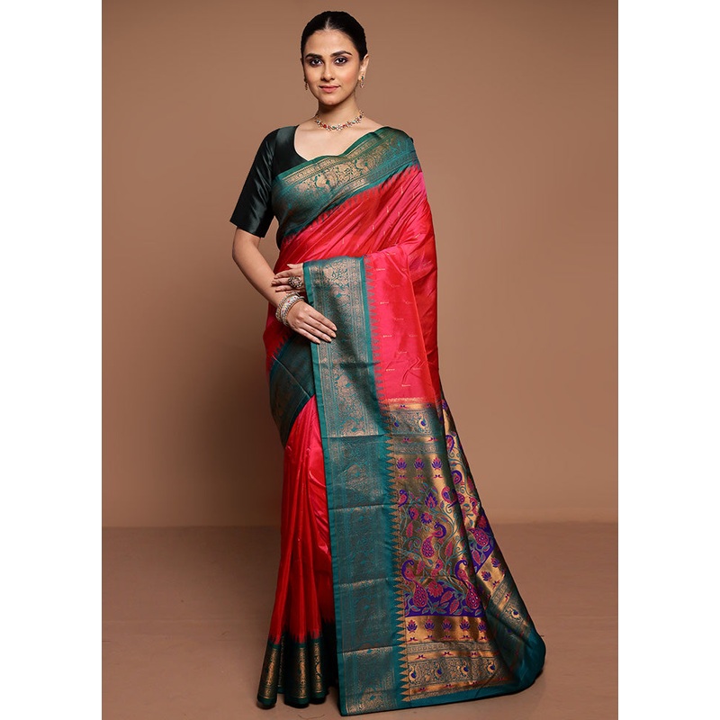 Pink Kanjivaram Silk Saree With Blouse Piece - JD986589412