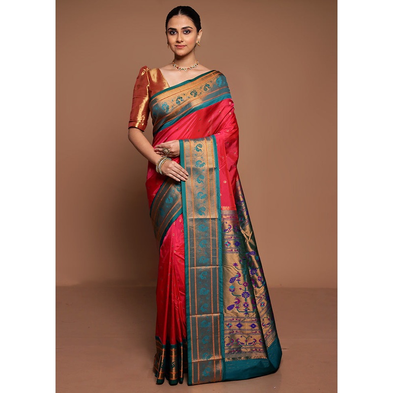 Pink Kanjivaram Silk Saree With Blouse Piece - JD986589415