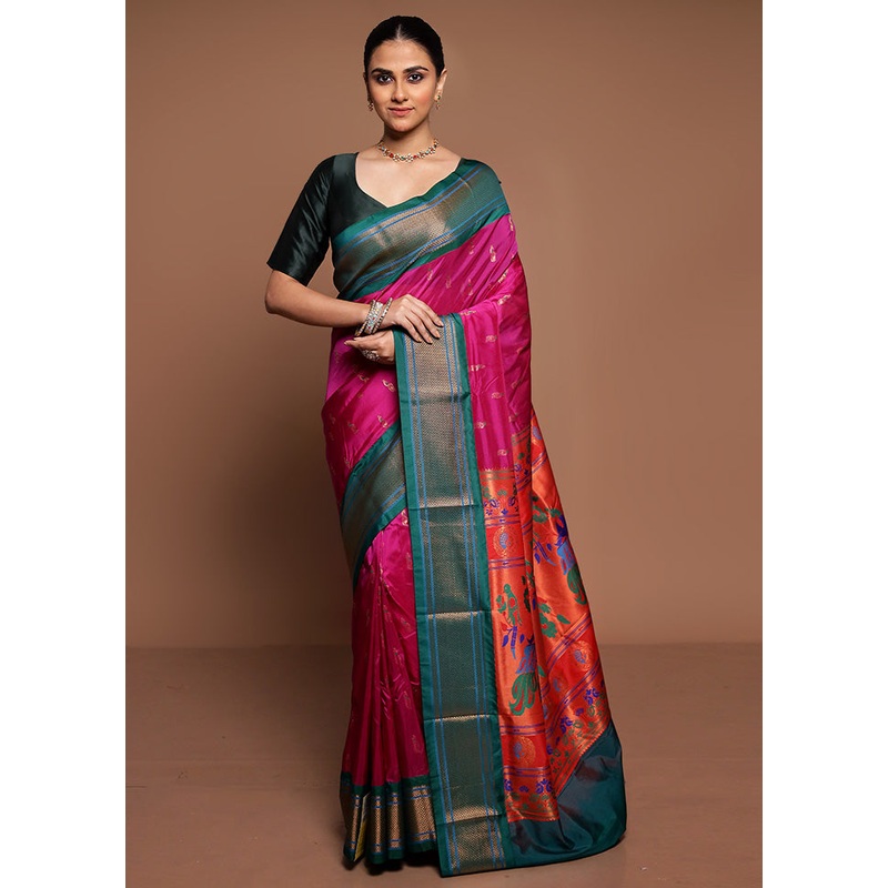 Pink Kanjivaram Silk Saree With Blouse Piece - JD986589416