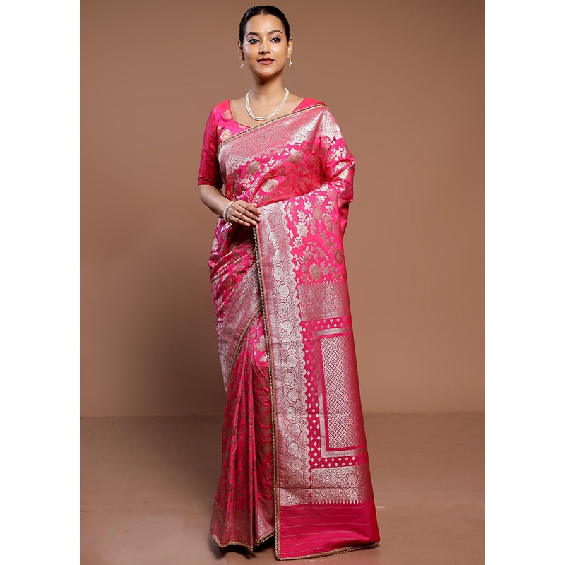 Pink Uppada Silk Saree With Blouse Piece - JD986589299