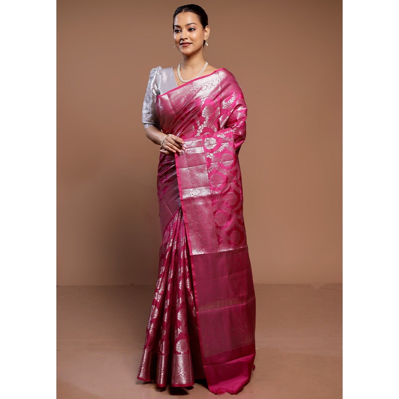Pink Uppada Silk Saree With Blouse Piece - JD986589300