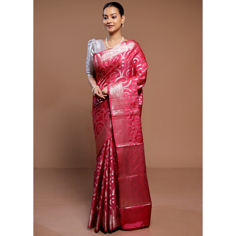 Pink Uppada Silk Saree With Blouse Piece - JD986589301