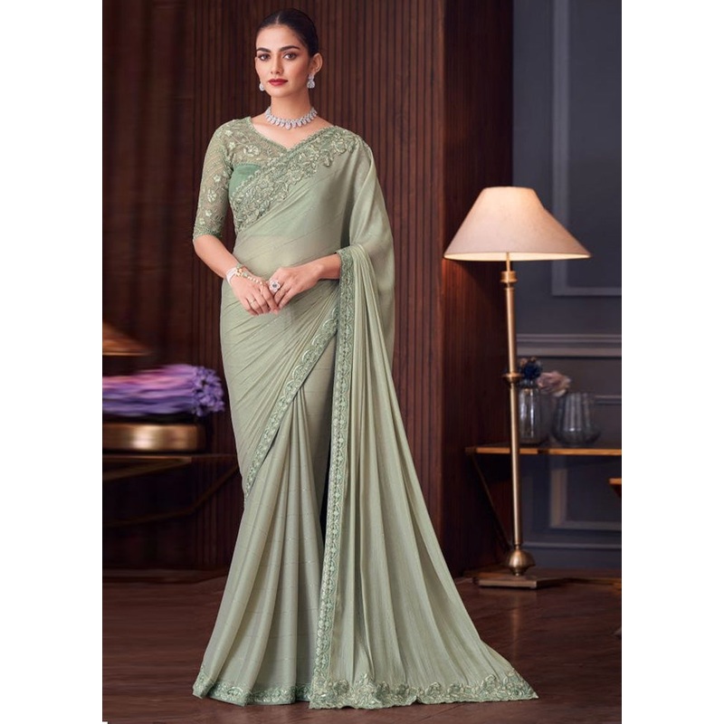 Pista Green Spun Silk Saree With Blouse Piece - JD986589357