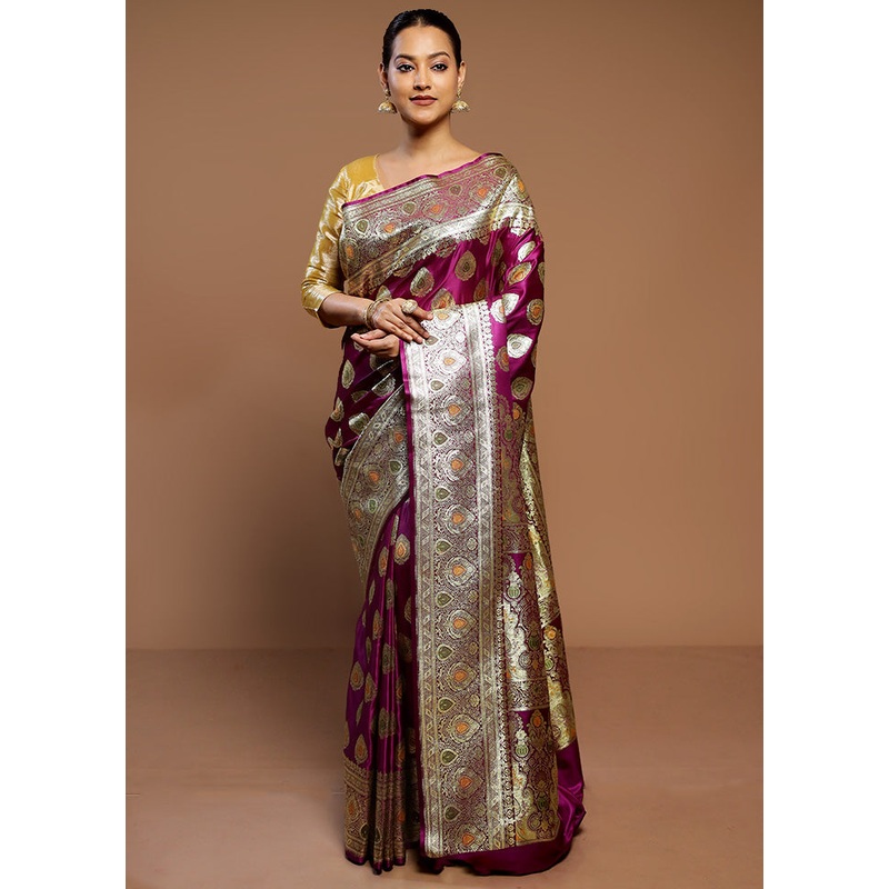Purple Banarasi Silk Saree With Blouse Piece - JD986589298