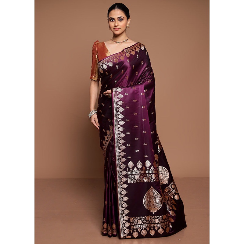 Purple Banarasi Silk Saree With Blouse Piece - JD986589409
