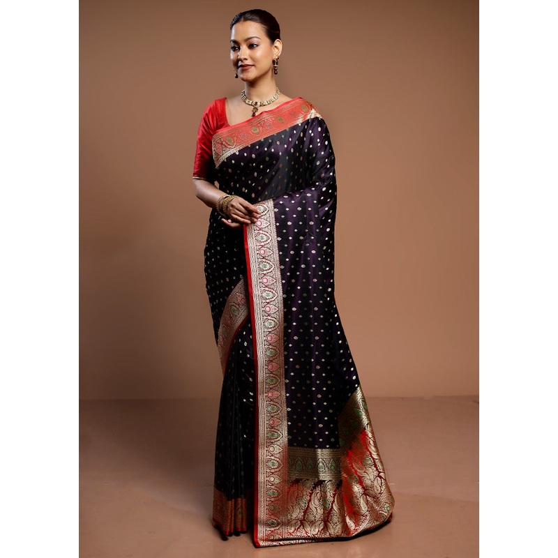 Purple Handloom Banarasi Pure Silk Saree With Blouse Piece - JD986589295