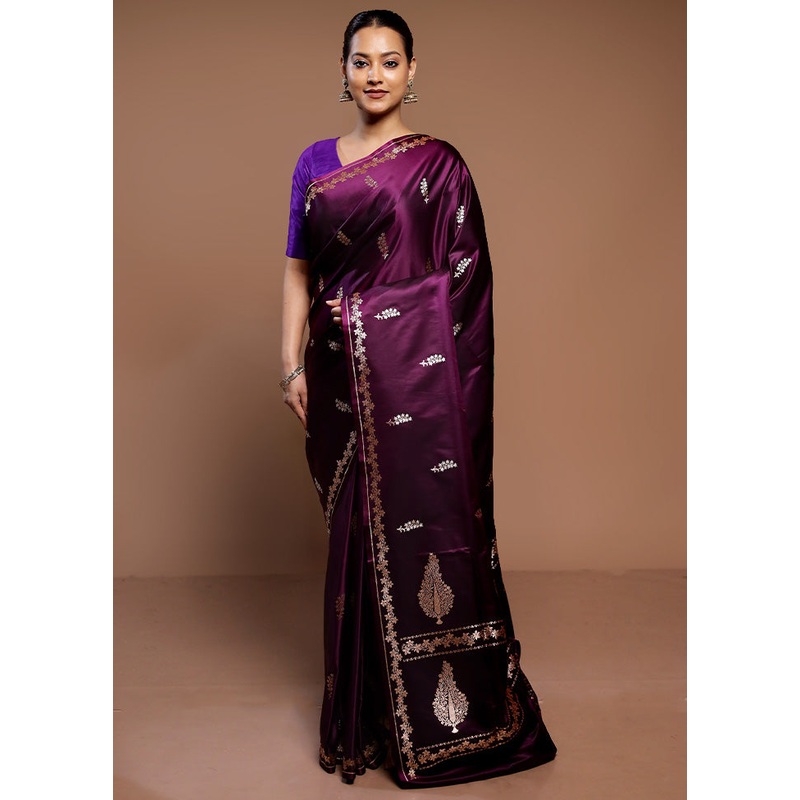 Purple Handloom Banarasi Pure Silk Saree With Blouse Piece - JD986589296