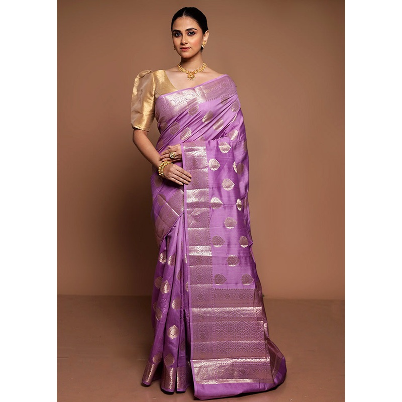 Purple Handloom Dupion Pure Silk Saree With Blouse Piece - JD986589408