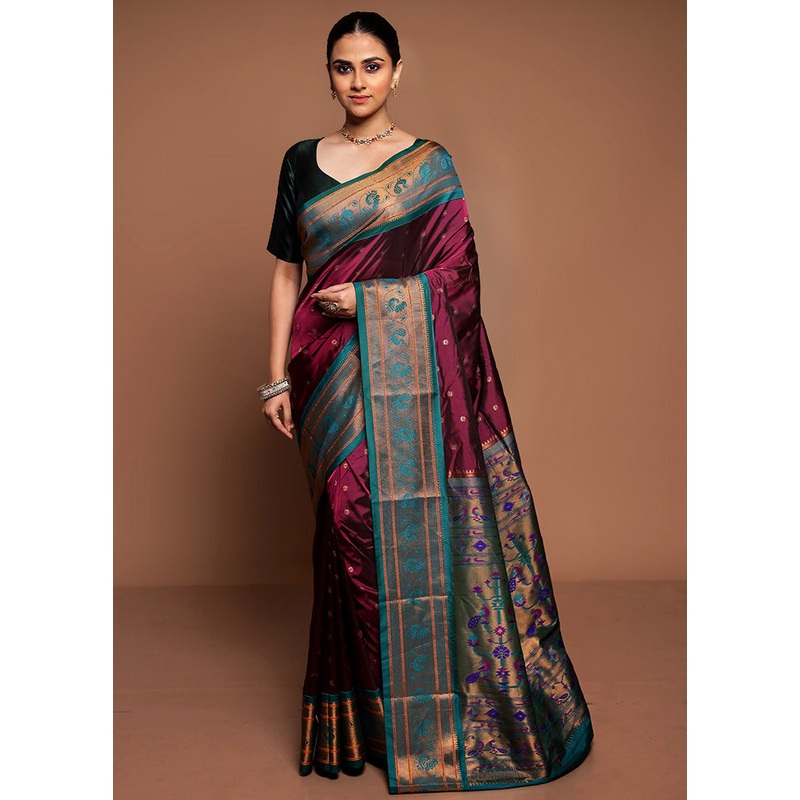 Purple Kanjivaram Silk Saree With Blouse Piece - JD986589405