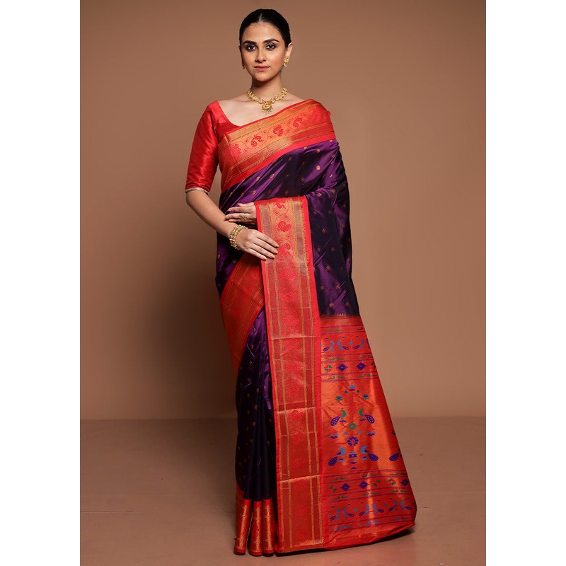 Purple Kanjivaram Silk Saree With Blouse Piece - JD986589406