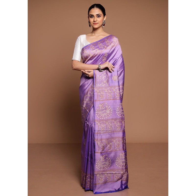 Purple Pure Bishnupuri Silk Saree Without Blouse Piece - JD986589402