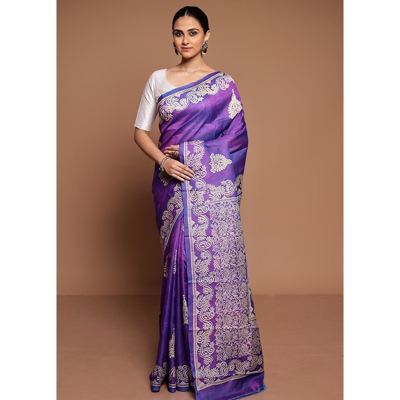 Purple Pure Bishnupuri Silk Saree Without Blouse Piece - JD986589404