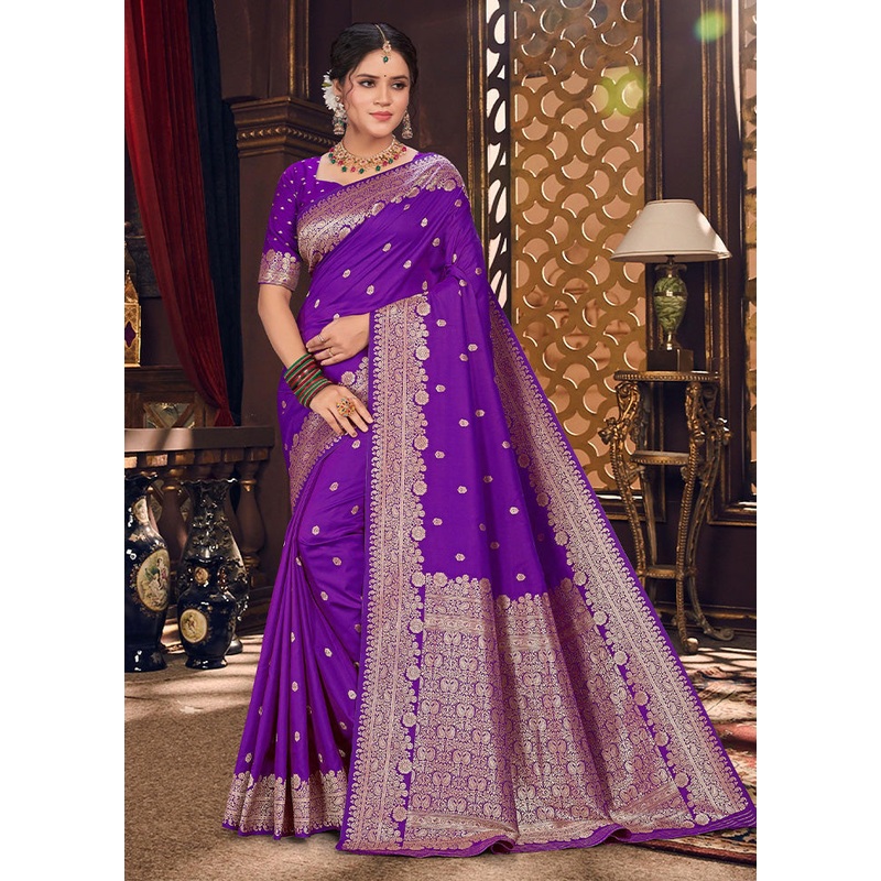 Purple Spun Silk Saree With Blouse Piece - JD986589361