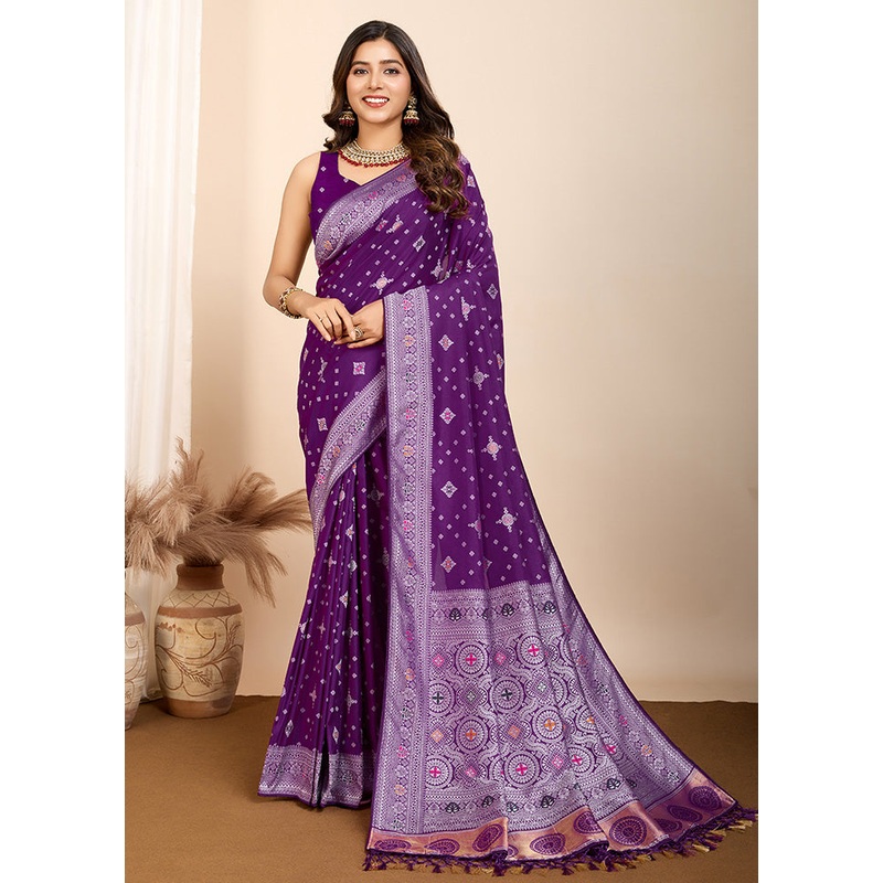 Purple Spun Silk Saree With Blouse Piece - JD986589379