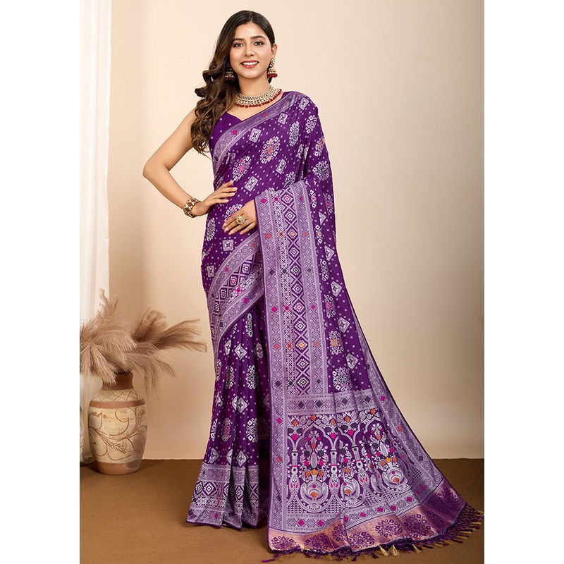 Purple Spun Silk Saree With Blouse Piece - JD986589380