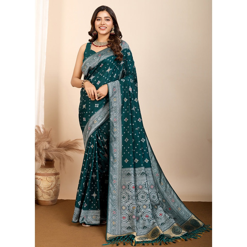 Rama Spun Silk Saree With Blouse Piece - JD986589378