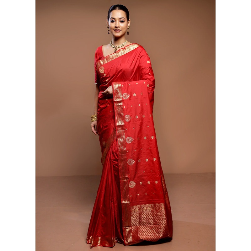 Red Kanjivaram Silk Saree With Blouse Piece - JD986589289