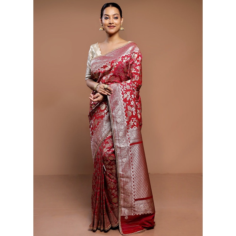 Red Uppada Silk Saree With Blouse Piece - JD986589288