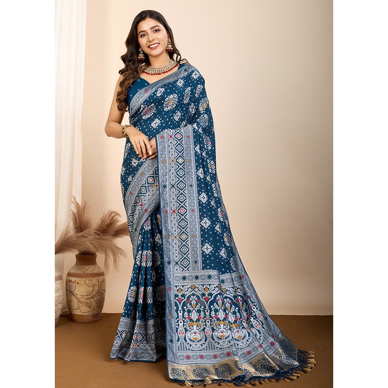 Teal Blue Spun Silk Saree With Blouse Piece - JD986589377