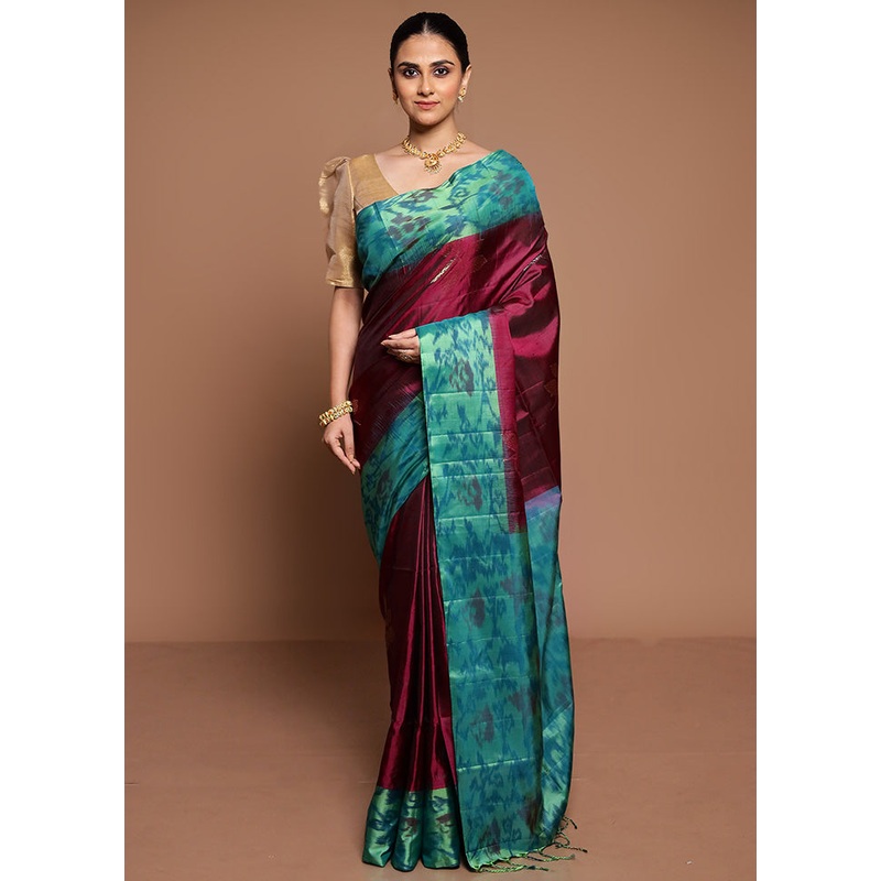 Wine Handloom Kanchipuram Pure Silk Saree With Blouse Piece - JD986589394