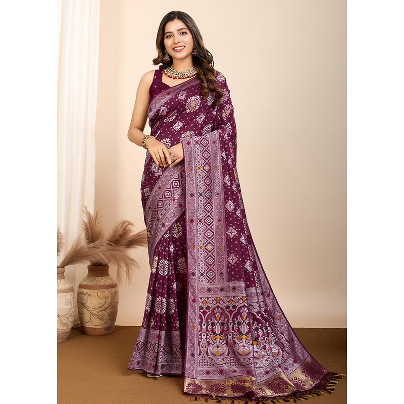 Wine Spun Silk Saree With Blouse Piece - JD986589375