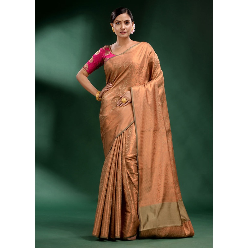Beige Dupion Silk Saree With Blouse Piece - JD986589072