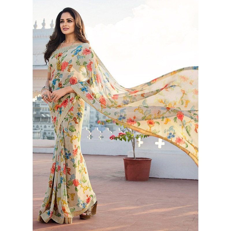 Beige Georgette Saree With Blouse Piece - JD986589073