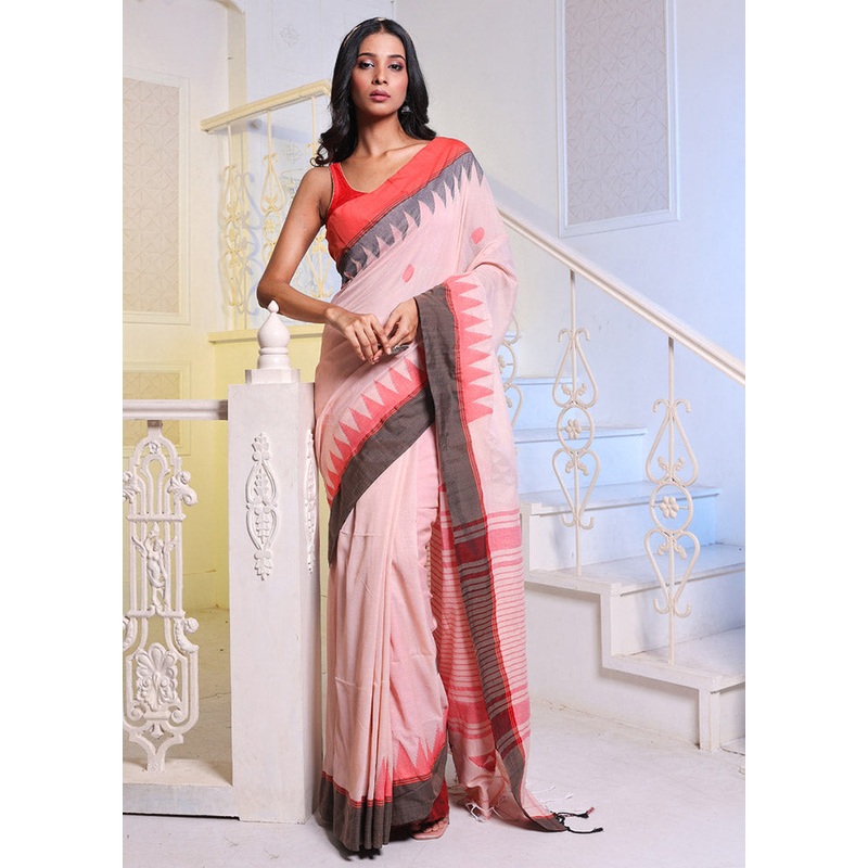 Beige Pure Cotton Saree With Blouse Piece - JD986589089