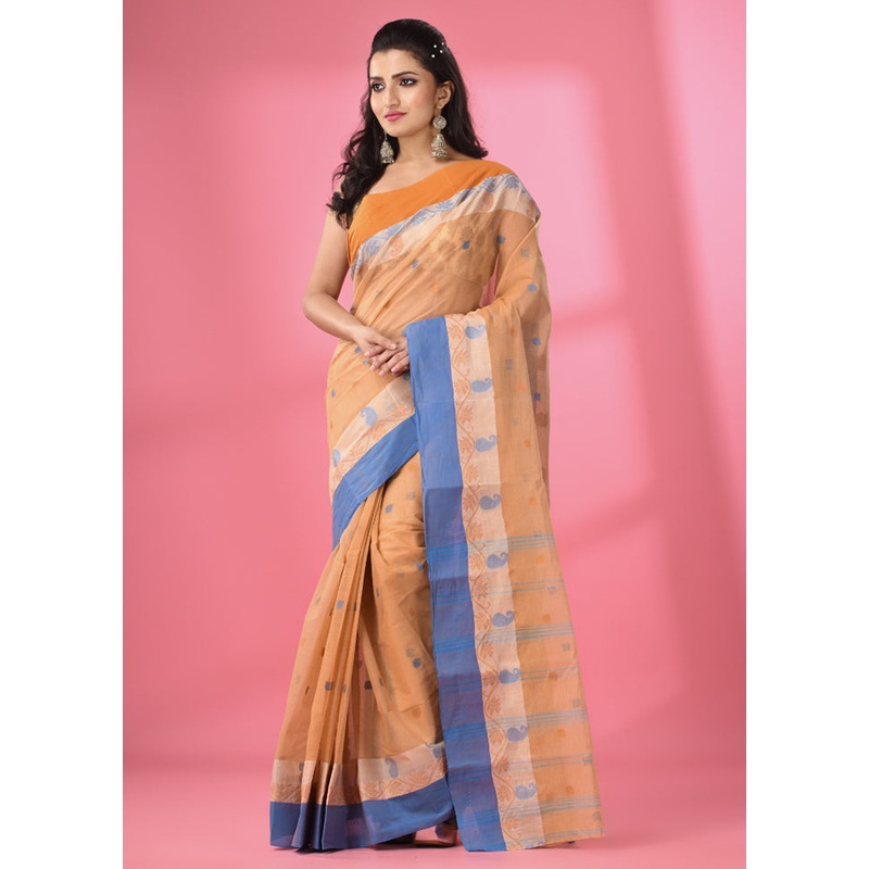 Beige Pure Cotton Saree With Blouse Piece - JD986589090