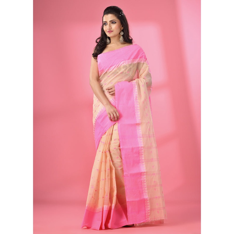 Beige Pure Cotton Saree With Blouse Piece - JD986589091