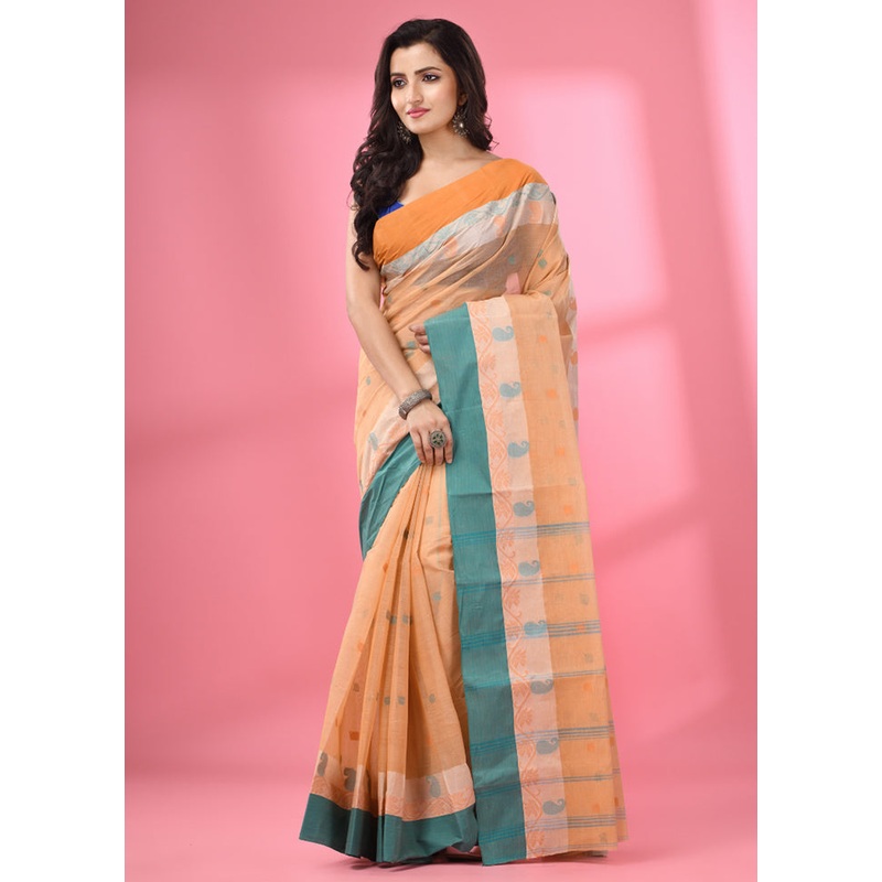 Beige Pure Cotton Saree With Blouse Piece - JD986589092
