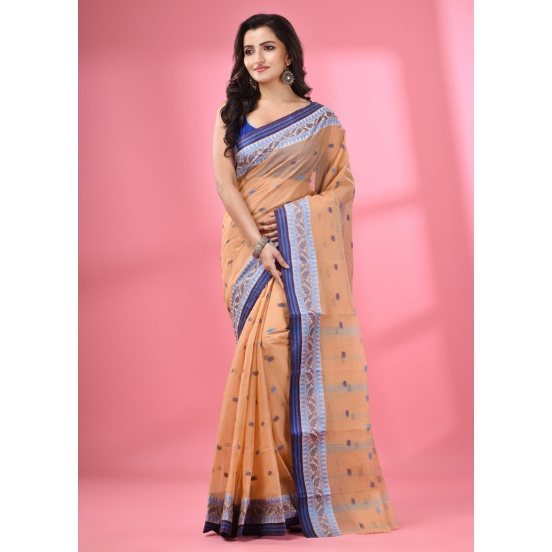 Beige Pure Cotton Saree With Blouse Piece - JD986589094