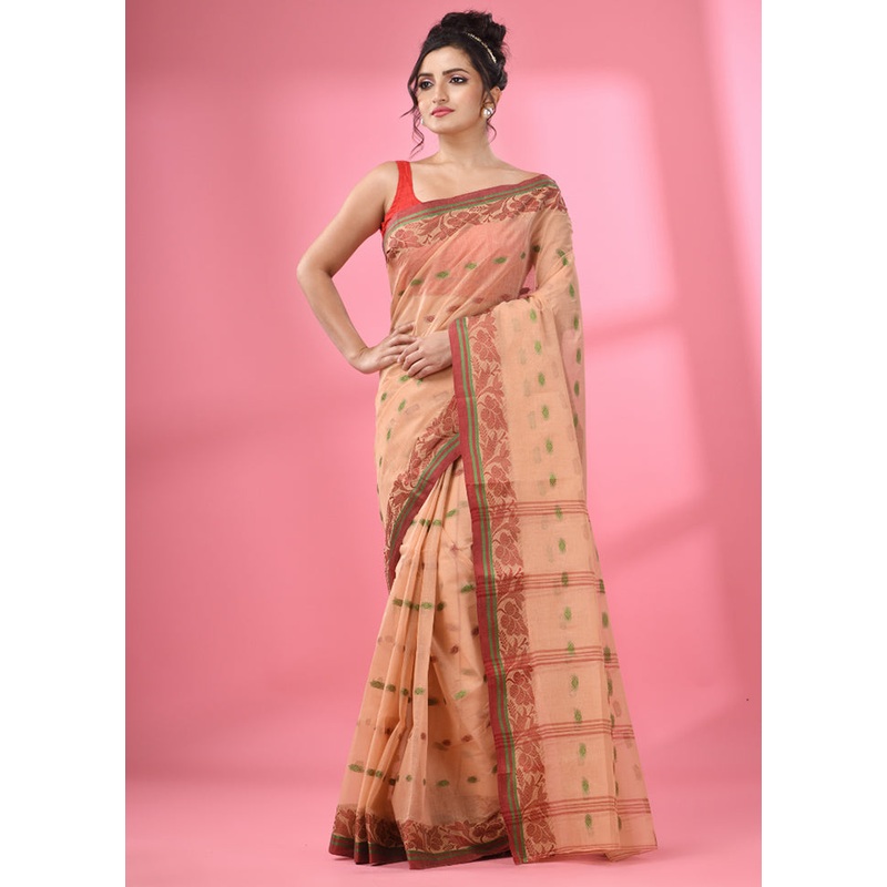 Beige Pure Cotton Saree With Blouse Piece - JD986589095
