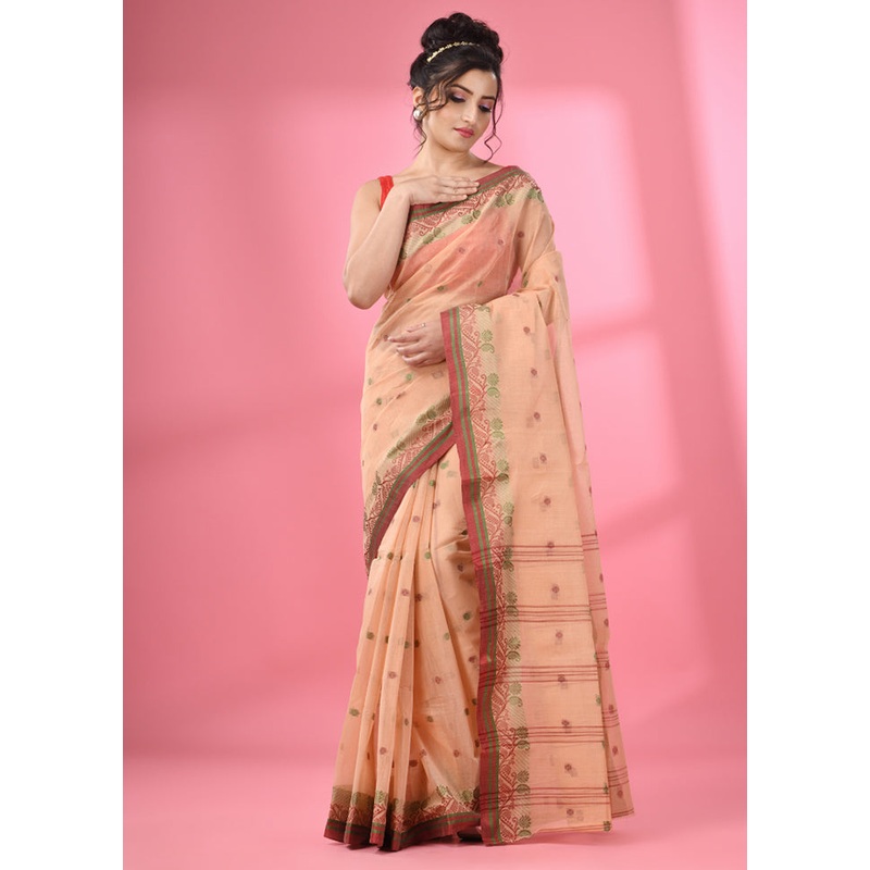 Beige Pure Cotton Saree With Blouse Piece - JD986589096