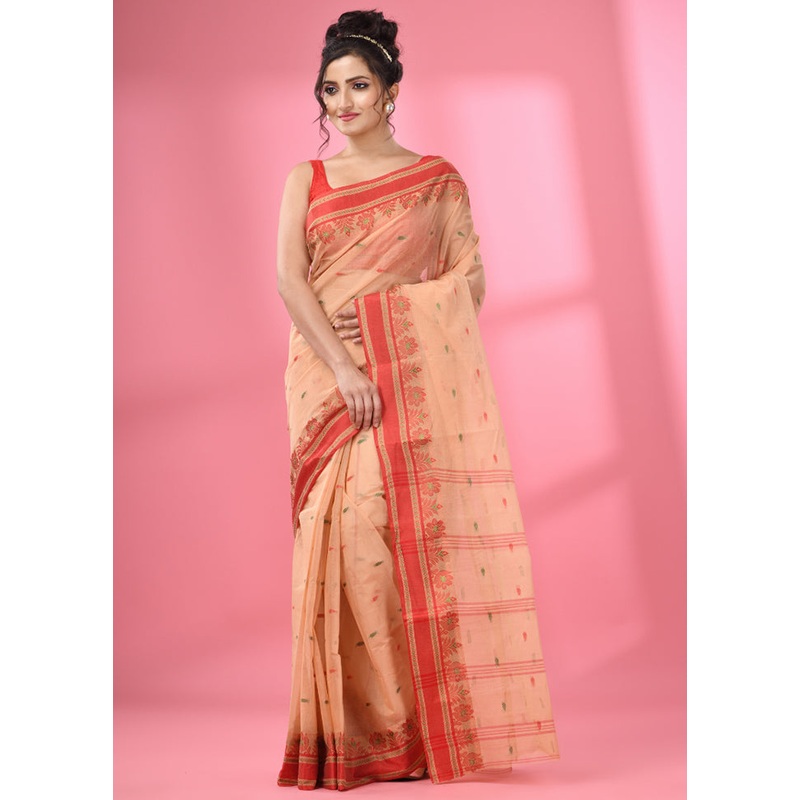 Beige Pure Cotton Saree With Blouse Piece - JD986589097