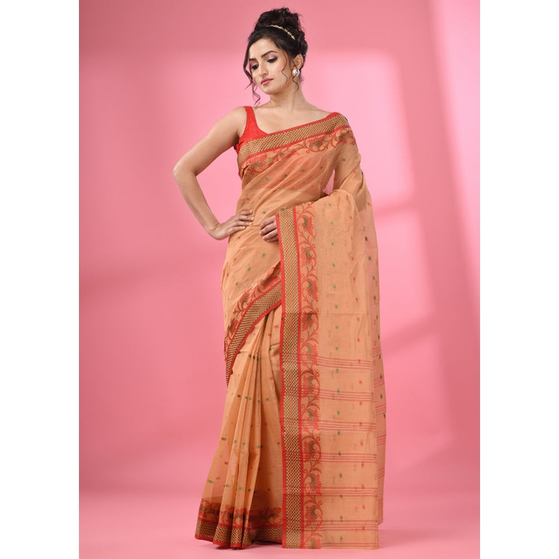 Beige Pure Cotton Saree With Blouse Piece - JD986589098