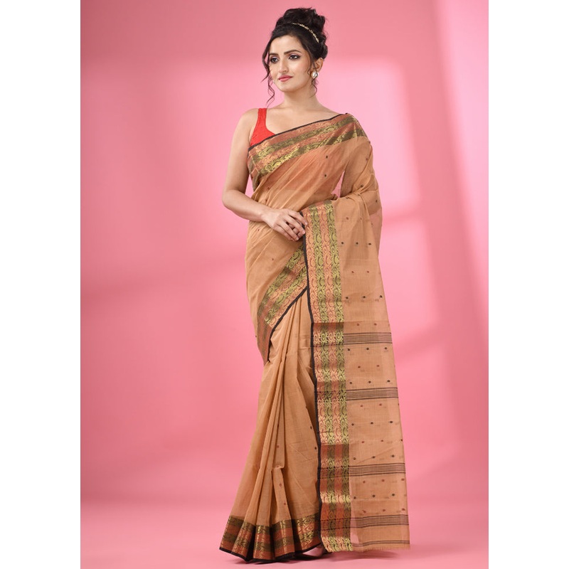 Beige Pure Cotton Saree With Blouse Piece - JD986589099