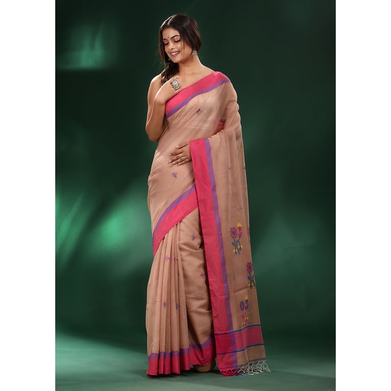 Beige Pure Cotton Saree With Blouse Piece - JD986589100