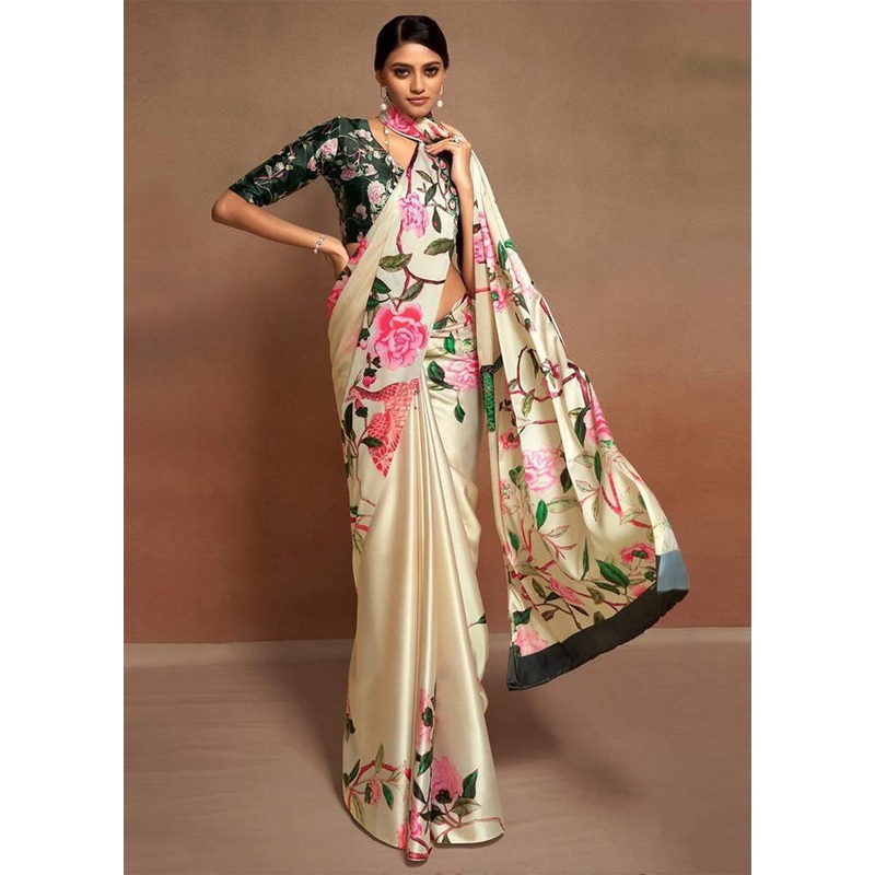 Beige Silk Saree With Blouse Piece - JD986589102