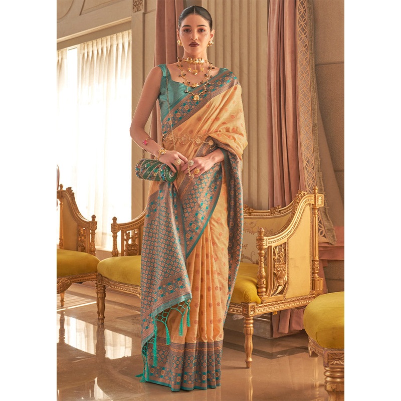 Beige Spun Silk Saree With Blouse Piece - JD986589106