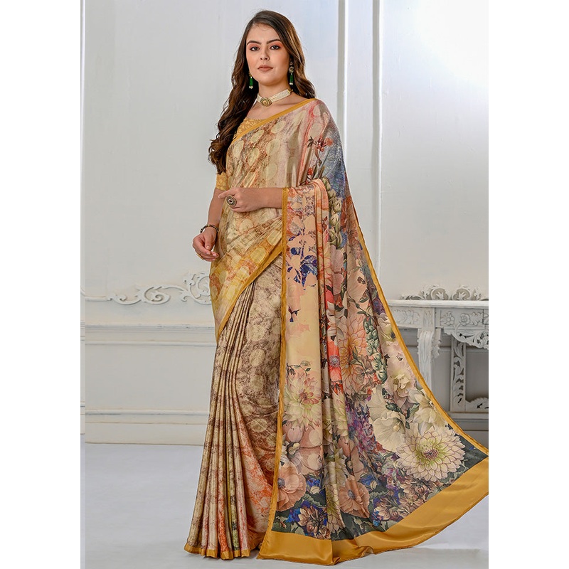 Beige Spun Silk Saree With Blouse Piece - JD986589107