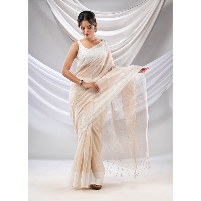 Beige Tissue Saree With Blouse Piece - JD986589110