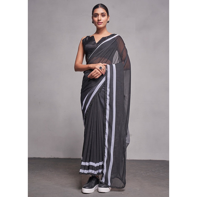 Black Georgette Saree With Blouse Piece - JD986589171