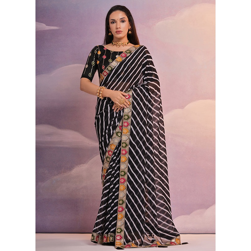 Black Georgette Saree With Blouse Piece - JD986589176