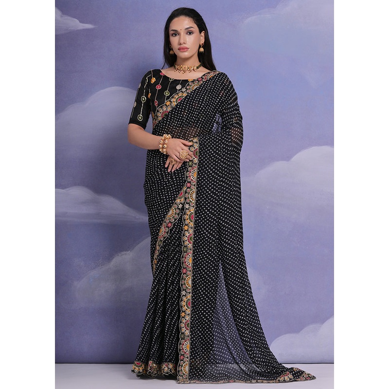 Black Georgette Saree With Blouse Piece - JD986589177