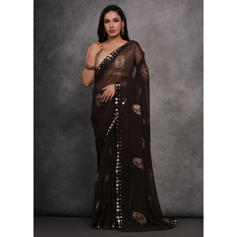 Black Georgette Saree With Blouse Piece - JD986589178