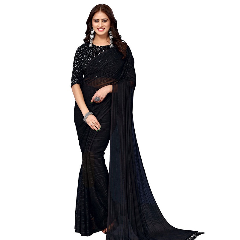 Black Georgette Saree With Blouse Piece - JD986589181